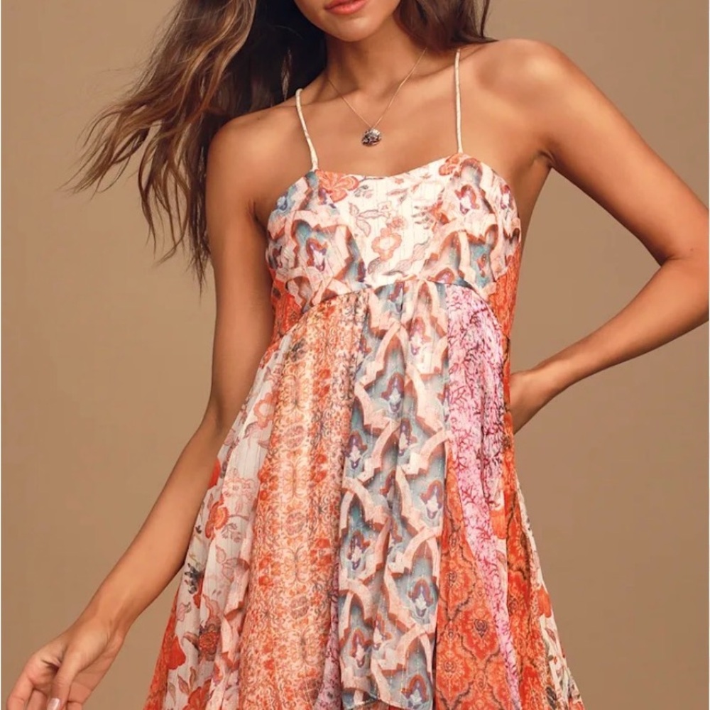 Raga Kate Coral Multi Print Babydoll bohemian dress